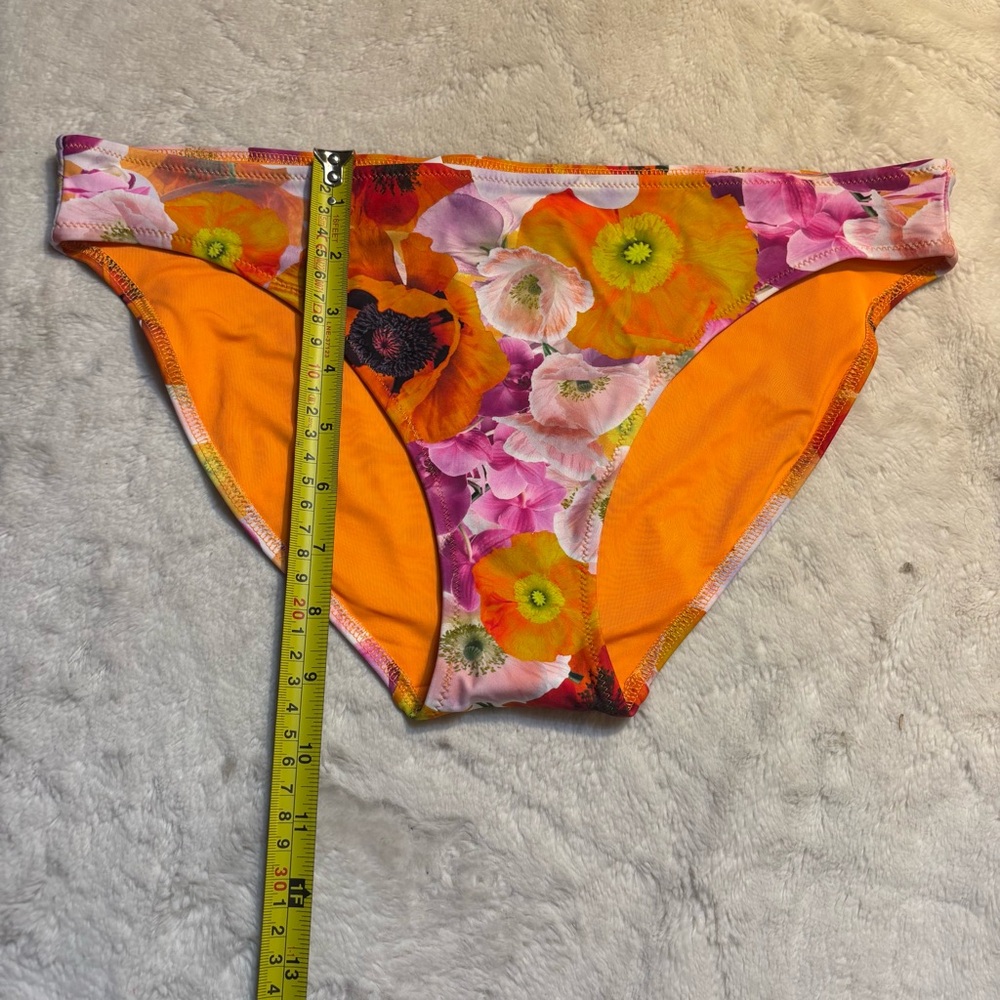 NWT Aerie Bikini Bottom Large Bright Orange Pink Floral Full Coverage Stretch - Picture 9 of 9